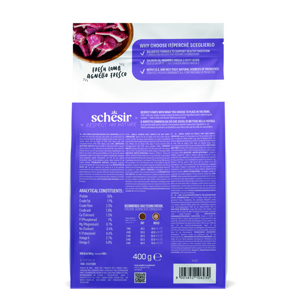 SCHESIR Monoprotein Formula Sensitive Lamb sausas maistas jautrioms katėms su ėriena,  300g+100g