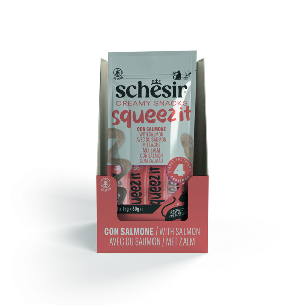 SCHESIR Squeez It Salmon kreminis skanėstas katėms su lašiša, 4x15