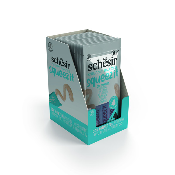 SCHESIR Squeez It Tuna kreminis skanėstas katėms su tunu, 4x15g