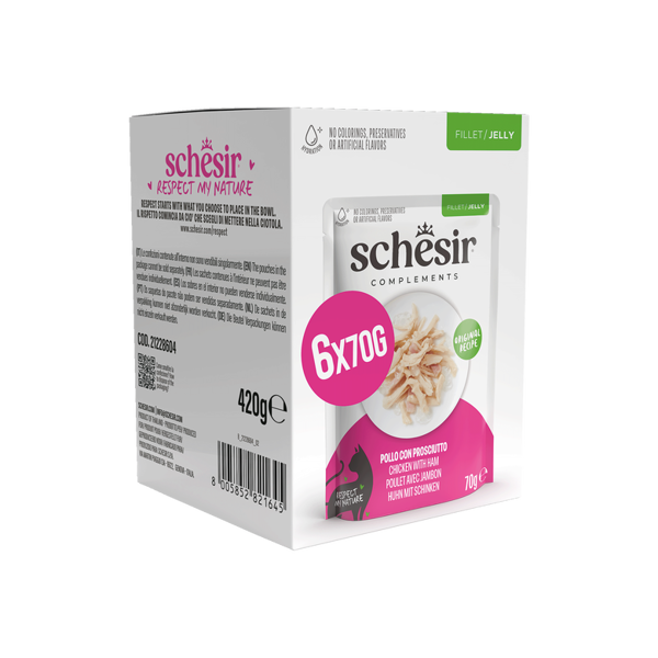 SCHESIR Complements Chicken with ham  skanėstas katėms su vištiena ir kumpiu, 6x70g