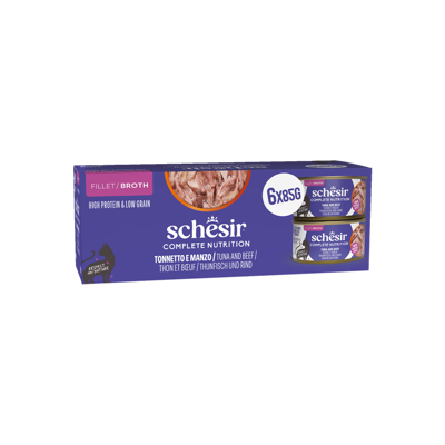 SCHESIR Complete Nutrition Tuna and beef sriuba katėms su tunu ir jautiena, 6x85g