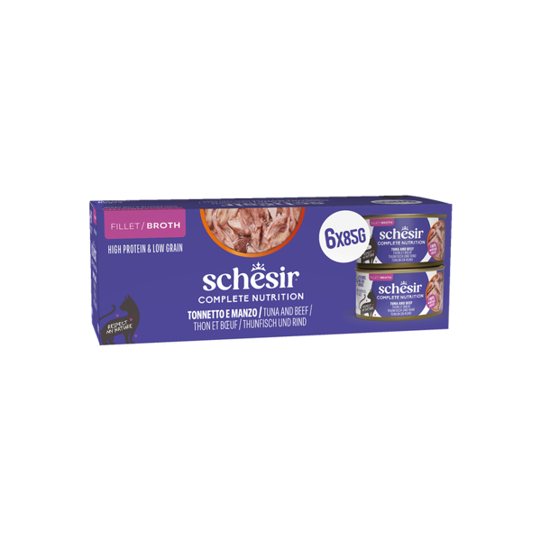 SCHESIR Complete Nutrition Tuna and beef sriuba katėms su tunu ir jautiena, 6x85g