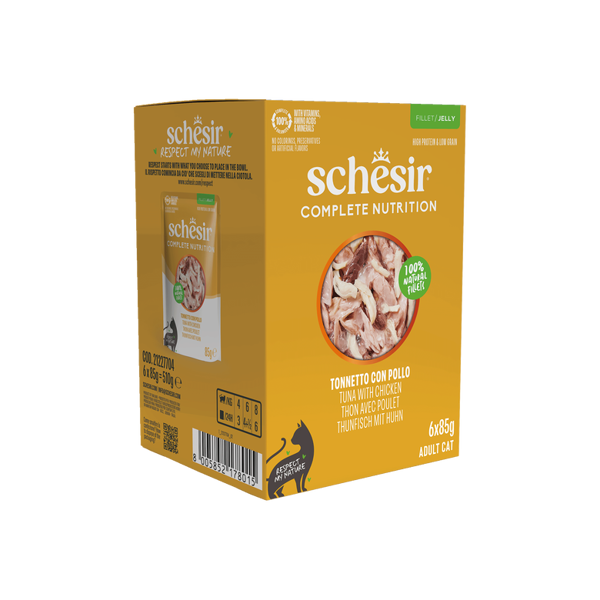 SCHESIR Complete Nutrition Tuna with chicken skanėstas katėms su tunu ir vištiena, 6x85g