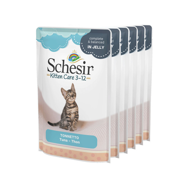 SCHESIR Kitten Wet Cat Tuna in Jelly skanėstai kačiukams su tunu, 6x85g