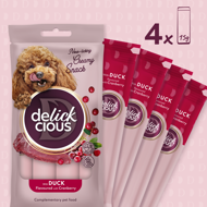 DELICKCIOUS kreminiai skanėstai su antiena ir spanguolėmis suaugusiems šunims (4x15 g), 60 g