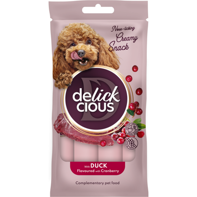 DELICKCIOUS kreminiai skanėstai su antiena ir spanguolėmis suaugusiems šunims (4x15 g), 60 g