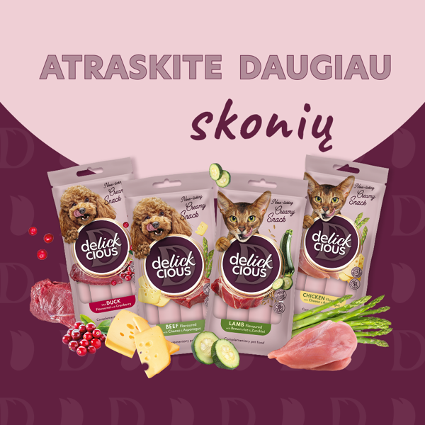 DELICKCIOUS kreminiai skanėstai su pienu ir sūriu suaugusiems šunims ir katėms (4x15 g), 60 g