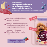  DELICKCIOUS konservuotas pašaras su ėriena ir uogomis suaugusiems šunims, 80 g