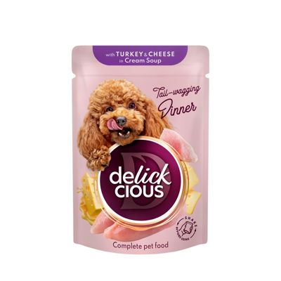  DELICKCIOUS konservuotas pašaras su kalakutiena ir sūriu suaugusiems šunims, 85 g