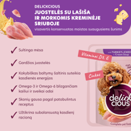  DELICKCIOUS konservuotas pašaras su kalakutiena ir sūriu suaugusiems šunims, 85 g
