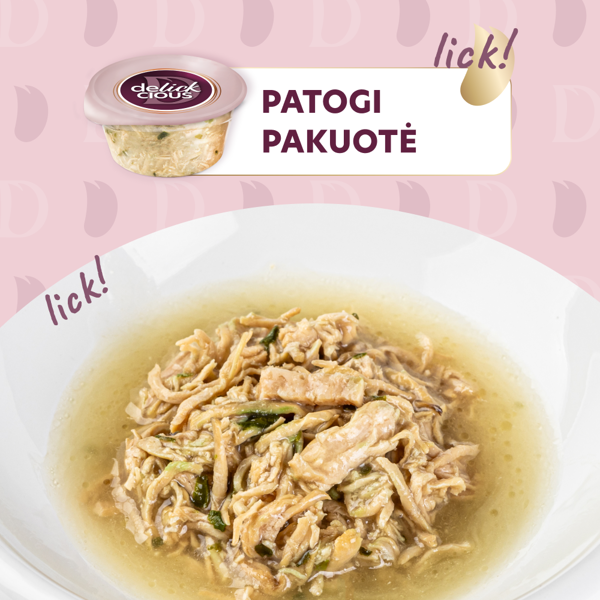  DELICKCIOUS konservuotas pašaras suaugusioms katėms -  sriuba su kumpiu ir vištiena, 80 g