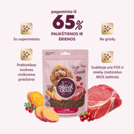 DELICKCIOUS ore džiovinti skanėstai su ėriena ir sal. bulvėmis suaugusiems šunims, 80 g