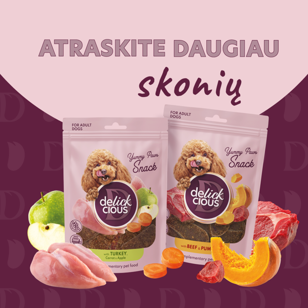 DELICKCIOUS ore džiovinti skanėstai su ėriena ir sal. bulvėmis suaugusiems šunims, 80 g paveikslėlis