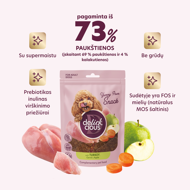 DELICKCIOUS ore džiovinti skanėstai su kalakutiena, morkomis ir obuoliais suaugusiems šunims, 80 g