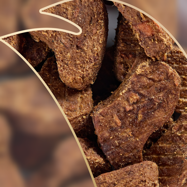 DELICKCIOUS ore džiovinti skanėstai su kalakutiena, morkomis ir obuoliais suaugusiems šunims, 80 g