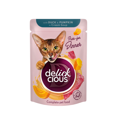 DELICKCIOUS konservuotas pašaras su antiena ir moliūgais suaugusioms katėms, 85 g