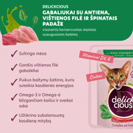 DELICKCIOUS konservuotas pašaras su antiena ir vištiena suaugusioms katėms, 85 g