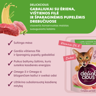 DELICKCIOUS konservuotas pašaras su ėriena ir vištiena suaugusioms katėms, 85 g