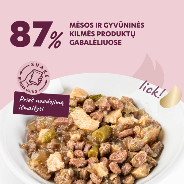 DELICKCIOUS konservuotas pašaras su ėriena ir vištiena suaugusioms katėms, 85 g