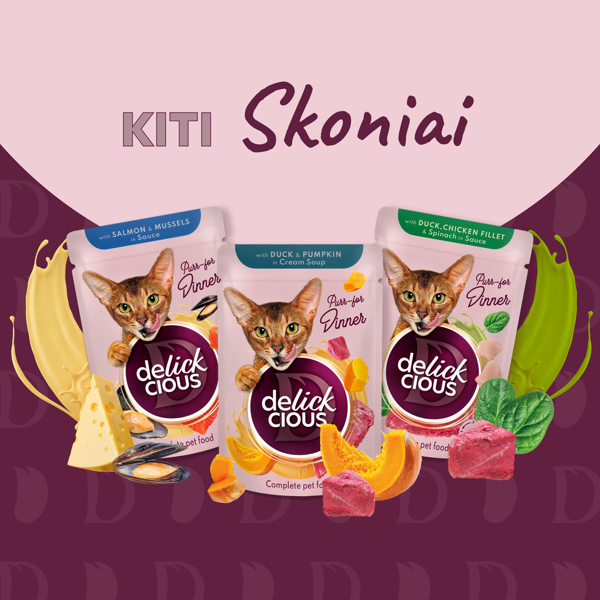 DELICKCIOUS konservuotas pašaras su ėriena ir vištiena suaugusioms katėms, 85 g