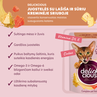 DELICKCIOUS konservuotas pašaras su lašiša  ir sūriu suaugusioms katėms, 85 g paveikslėlis