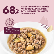 DELICKCIOUS konservuotas pašaras su lašiša ir midijomis suaugusioms katėms, 85 g