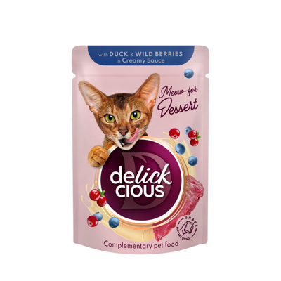 DELICKCIOUS konservuotas pašaras su antiena ir uogomis suaugusioms katėms, 80 g