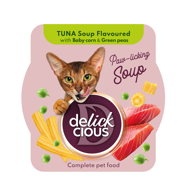 DELICKCIOUS konservuotas pašaras suaugusioms katėms - tuno sriuba su kukurūzais, 80 g