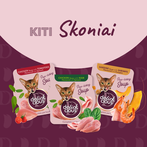 DELICKCIOUS konservuotas pašaras suaugusioms katėms - tuno sriuba su kukurūzais, 80 g