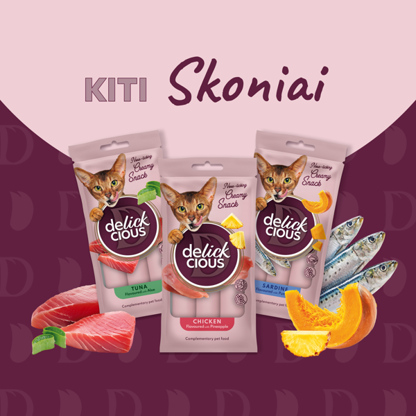 DELICKCIOUS kreminiai skanėstai su jūrų karšiu ir papajomis suaugusioms katėms (4x15 g), 60 g