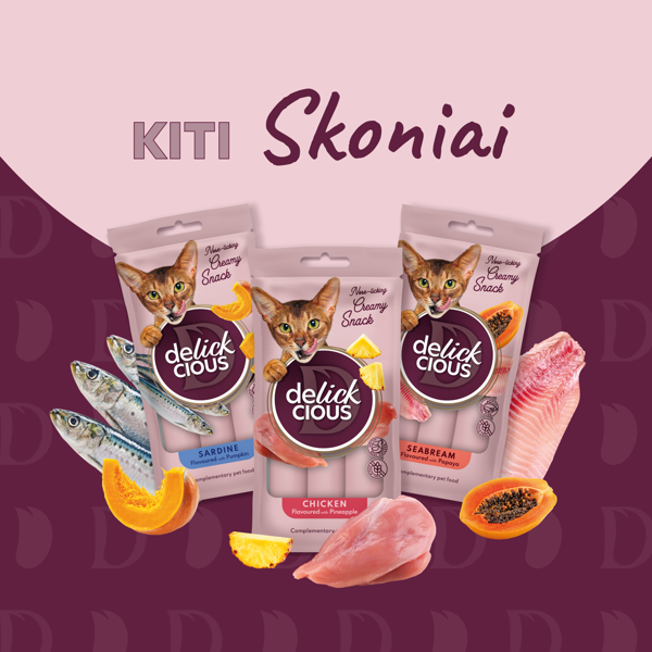 DELICKCIOUS kreminiai skanėstai su tunu ir alijošiumi suaugusioms katėms (4x15 g), 60 g