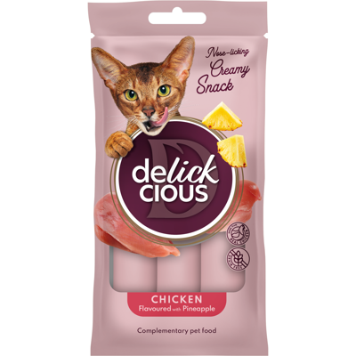 DELICKCIOUS kreminiai skanėstai su vištiena ir ananasais suaugusioms katėms (4x15 g), 60 g paveikslėlis