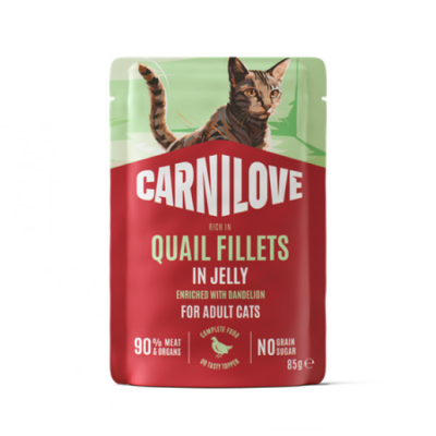 CARNILOVE konservuotas pašaras su putpeliena ir kiaulpienėmis katėms, 85 g