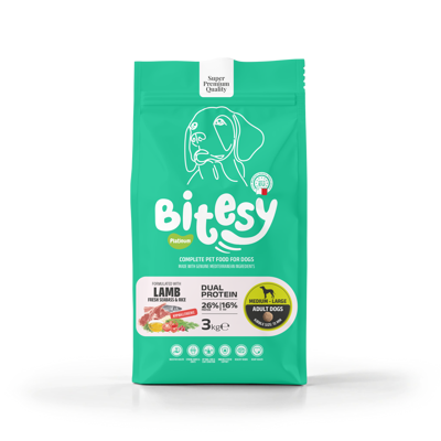 BITESY PLATINUM Dual Protein sausas maistas su ėriena ir ešeriu šunims, 3kg 