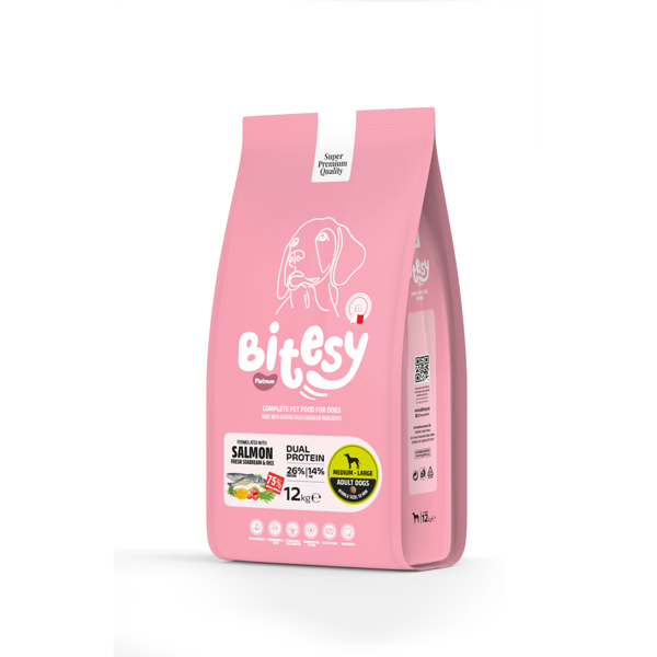 BITESY PLATINUM Dual Protein sausas maistas su lašiša ir dorada šunims, 12kg 