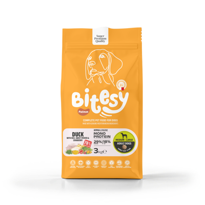 BITESY PLATINUM Monoprotein sausas maistas su antimi ir batatai šunims, 3kg