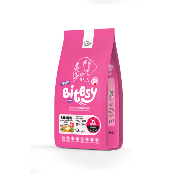 BITESY PLATINUM Monoprotein sausas maistas su lašiša ir batatais šuniukams, 12kg 