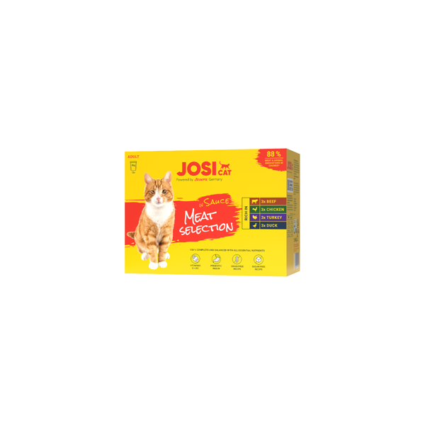 JosiCat Multipack Sauce Meat įvairių mėsos skonių konservuotas pašaras katėms, 4x12x85g