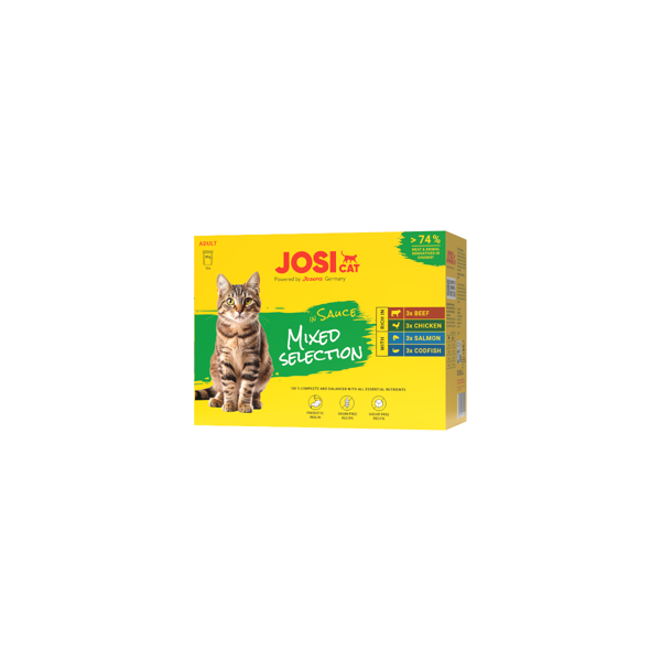 JOSICAT Multipack Sauce Mixed įvairių mėsos skonių konservuotas pašaras katėms, 4x12x85g
