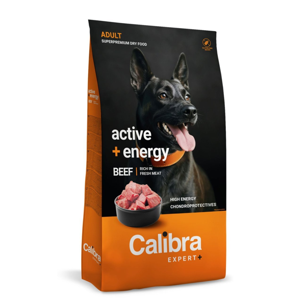 Akc.CALIBRA Dog EXPERT+ Adult Active & Energy Beef sausas pašaras aktyviems šunims su jautiena, 2 kg