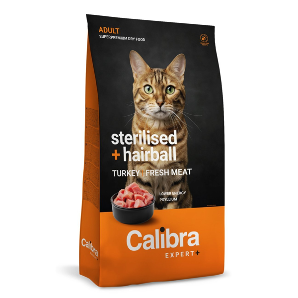 Akc.CALIBRA Cat EXPERT+ Adult Steril.&Hairball sausas pašaras steril. katėms nuo savėlų, 1,5 kg