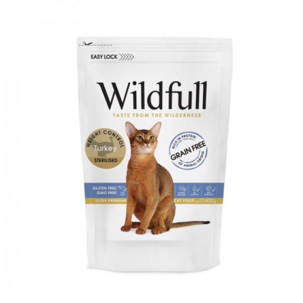 WILDFULL Turkey Sterilised sausas pašaras su kalakutiena sterelizuotoms katėms, 400 g