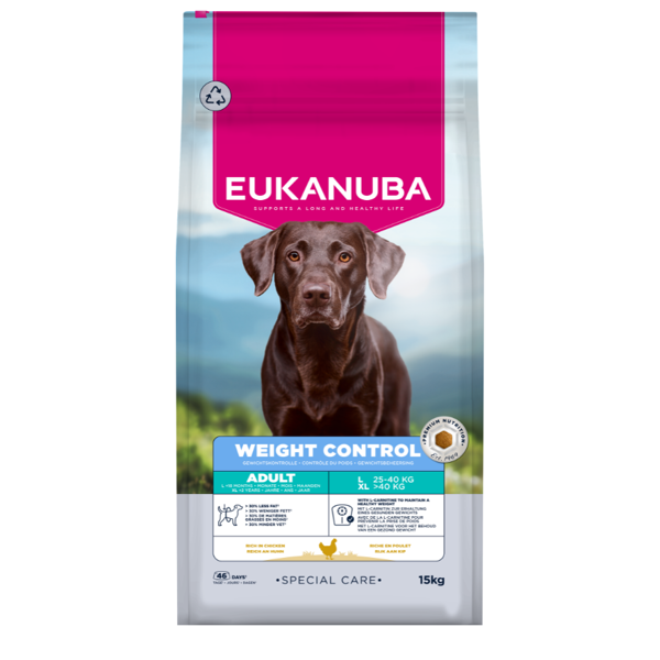 EUKANUBA Special Care Weight Control sausas pašaras didelių veislių šunims su vištiena, L, 15 kg