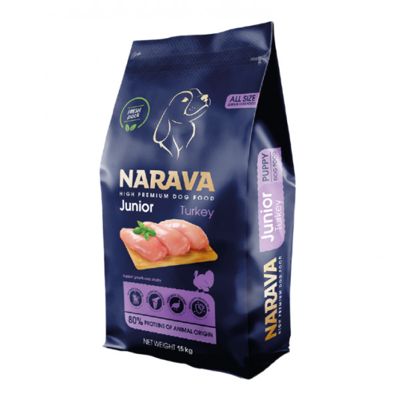 NARAVA High Premium sausas maistas su kalakutiena jauniems šunims, 15 kg