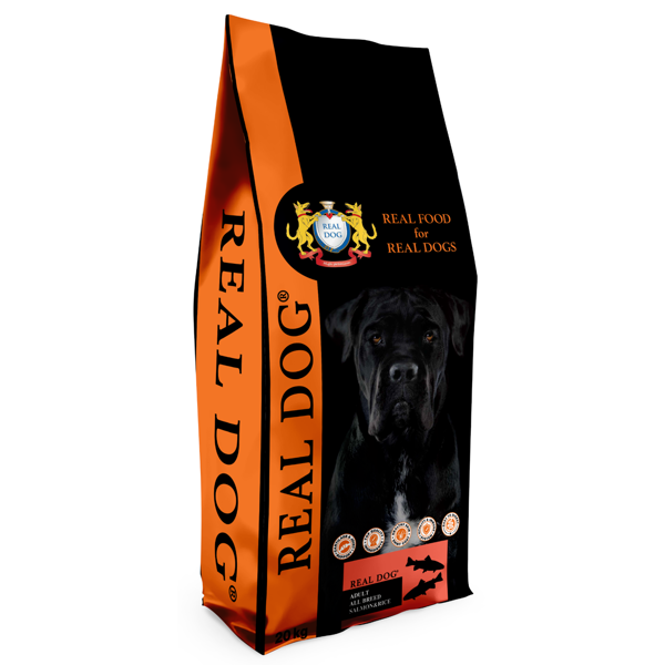 REAL DOG sausas pašaras su lašiša ir ryžiais suaugusiems šunims, 20 kg