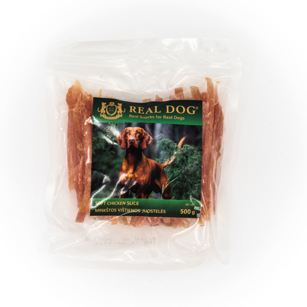 REAL DOG SNACKS Minkštos vištienos juostelės, 500 g 