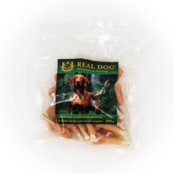 REAL DOG SNACKS vištienos kulšelė ant kalcio kauliuko, 500 g