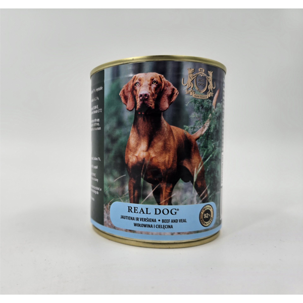 REAL DOG SP konservai su jautiena ir veršiena suaugusiems šunims, 800 g 