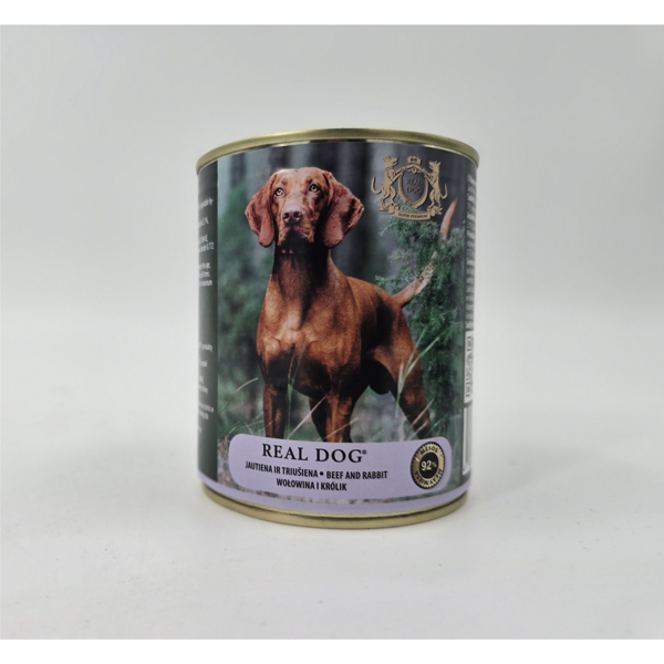 REAL DOG SP konservai su jautiena ir triušiena suaugusiems šunims, 800 g 