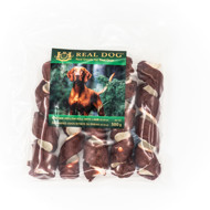 REAL DOG SNACKS žaliaminės odos spyruoklė su ėriena,  500 g